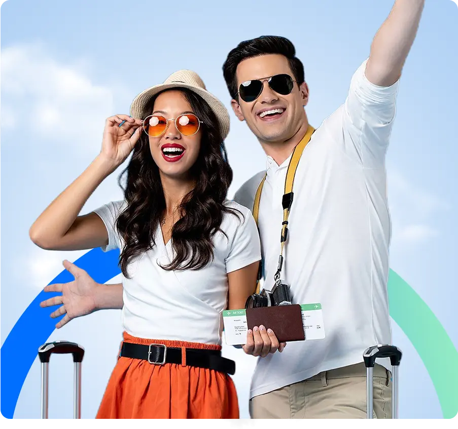 Happy couple ready for travel